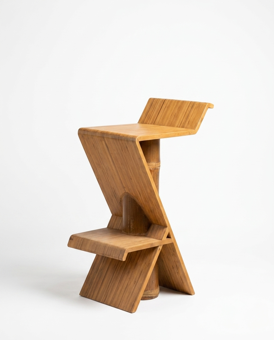 Bamboo furniture pieces lined up for quality inspection