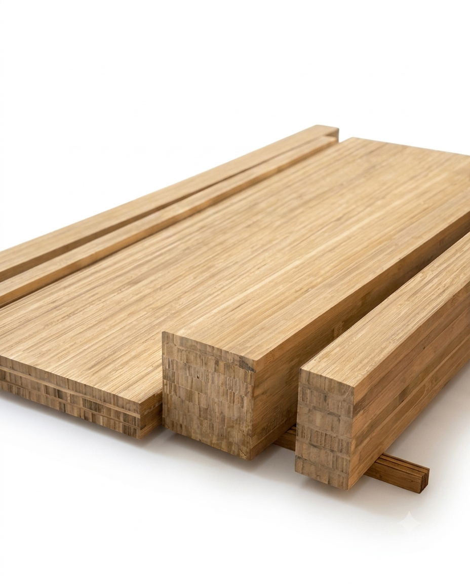 Stacked laminated bamboo panels showing layered grain
